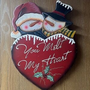 Festive Snowman Heart Wall Decor Plaque